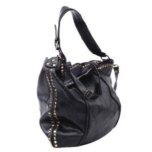 Anna Leather Bolsa Nova Hobo Bag In Black Gold Stud Accents & Adjustable Straps